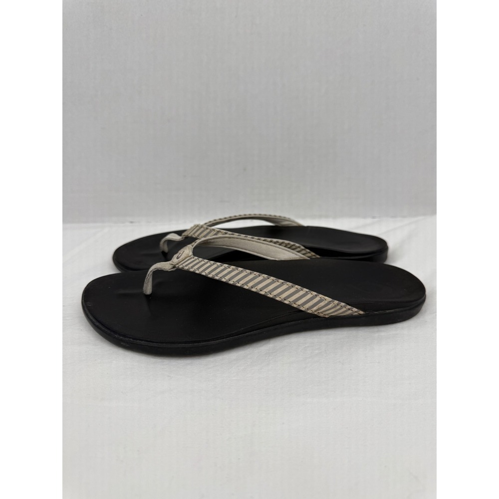 Olukai Ho'opio Sandal Flip Flop Womens Size 11 Black Grey Striped - Picture 6 of 8
